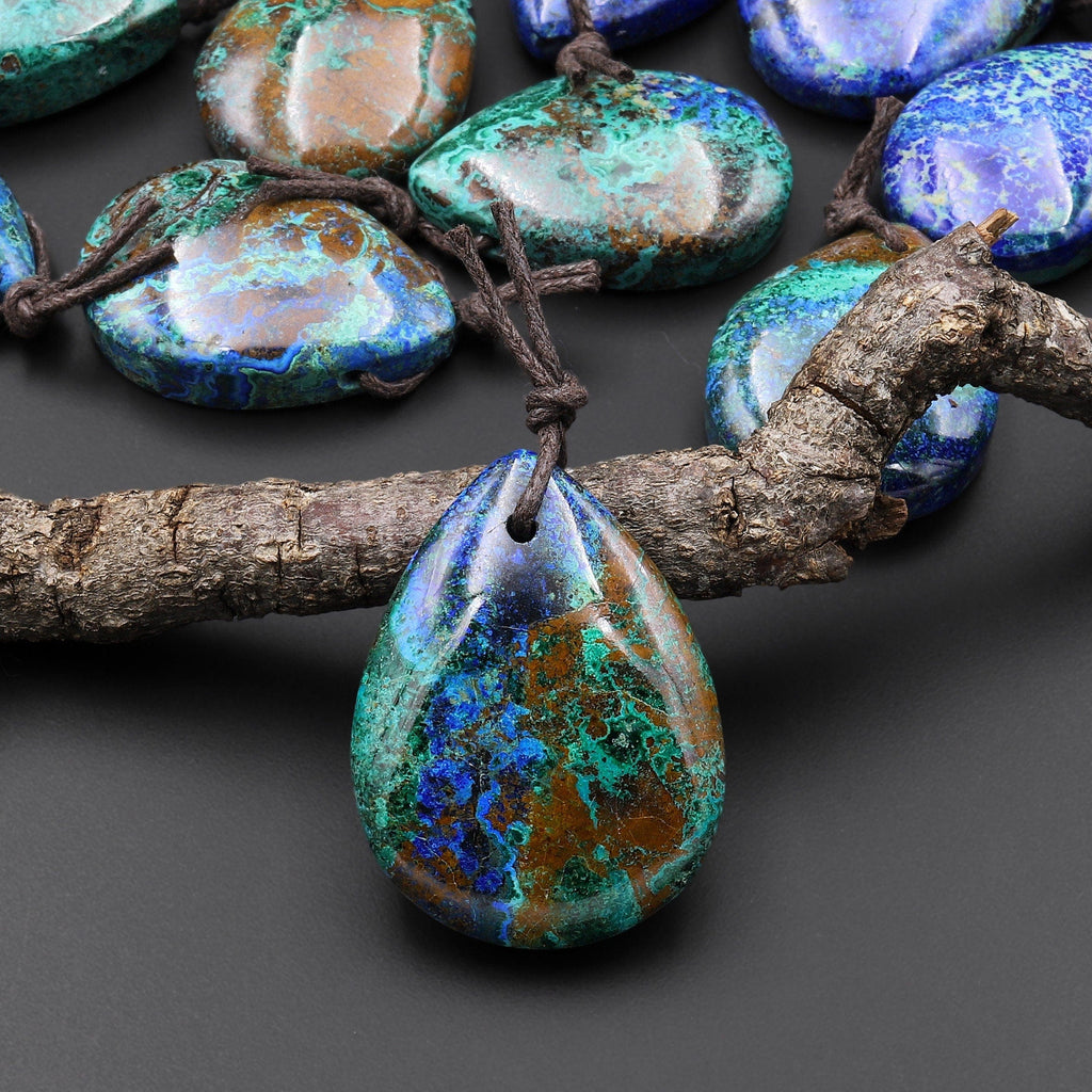 AAA Natural Azurite Chrysocolla Teardrop Pendant From the Old Arizona Copper Mine