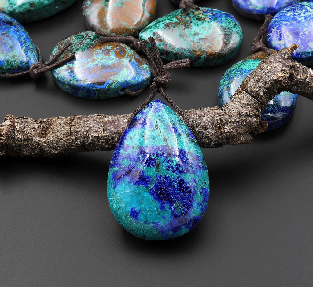 AAA Natural Azurite Chrysocolla Teardrop Pendant From the Old Arizona Copper Mine A4