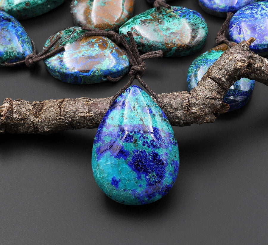 AAA Natural Azurite Chrysocolla Teardrop Pendant From the Old Arizona Copper Mine A4