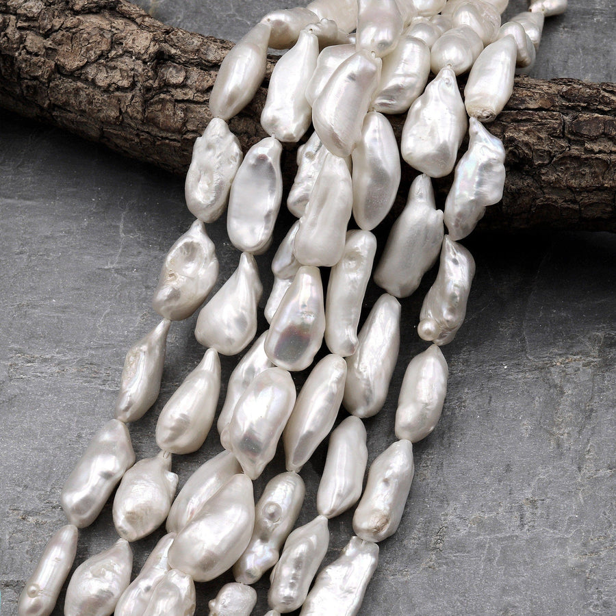 Large Natural White Freshwater Baroque Nugget Pearl 15.5" Strand
