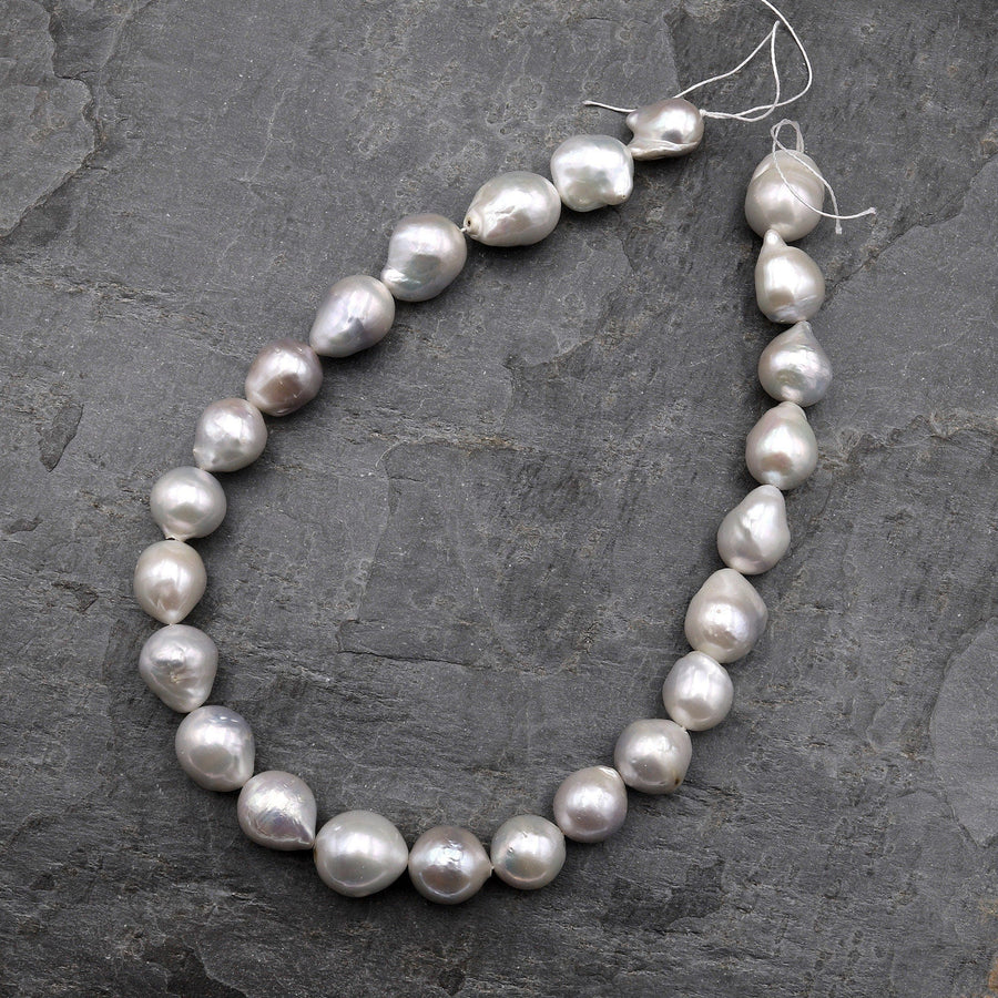 Large Genuine White Edison Freshwater Pearl Iridescent High Luster Pearl Aka Baroque Flame Ball 15.5" Strand