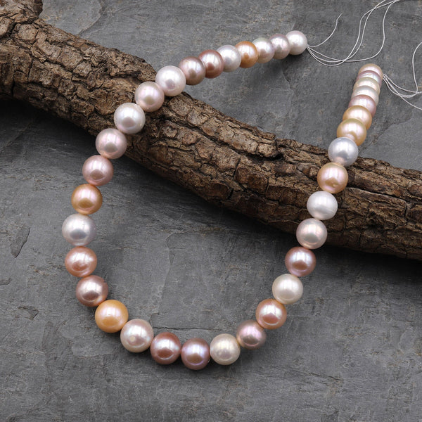 AAA Timeless Genuine Natural Peach Pink Mauve White Freshwater Pear Round Shimmery Iridescent Classic Pearl 15.5" Strand