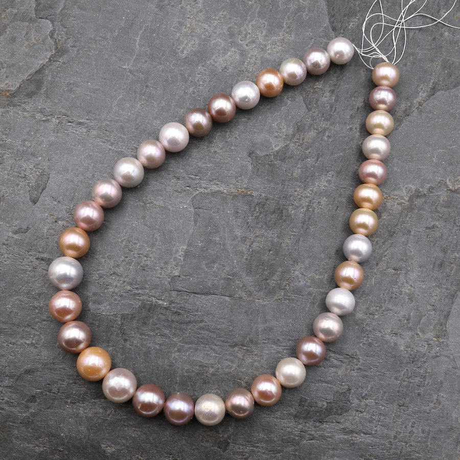 AAA Timeless Genuine Natural Peach Pink Mauve White Freshwater Pear Round Shimmery Iridescent Classic Pearl 15.5" Strand