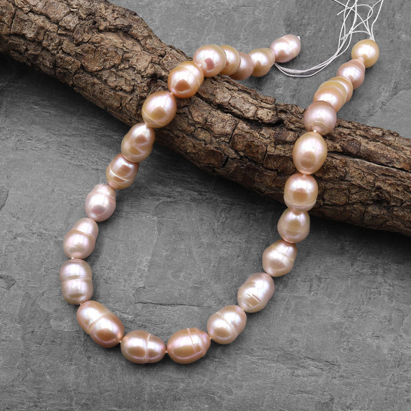 Large Natural Peach Pink Baroque Pearl Genuine Freshwater Pearl 15.5" Strand