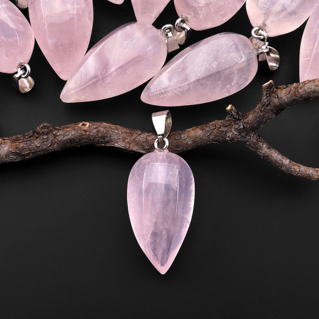 Natural Pink Rose Quartz Carved Melon Teardrop Pendant Natural Crystal Focal Bead A1