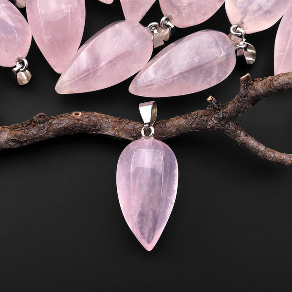 Natural Pink Rose Quartz Carved Melon Teardrop Pendant Natural Crystal Focal Bead A1