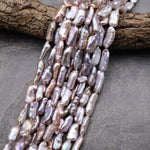 Iridescent Natural Silvery Mauve Pink Biwa Stick Pearl Freshwater 15.5" Strand