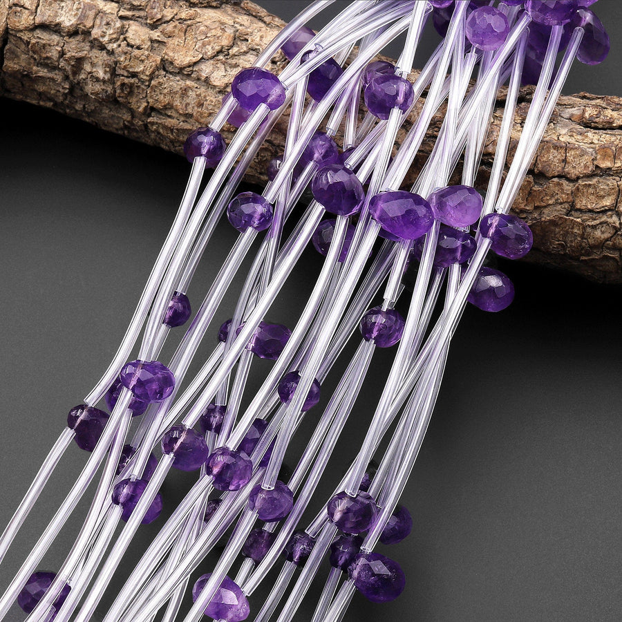 AAA Faceted Natural Purple Amethyst Teardrop Briolette Gemstone Beads