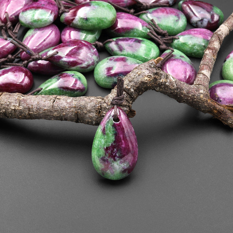 Ruby Greenstone Natural Red Ruby Green Zoisite Pendant Teardrop Gemstone – Intrinsic ...