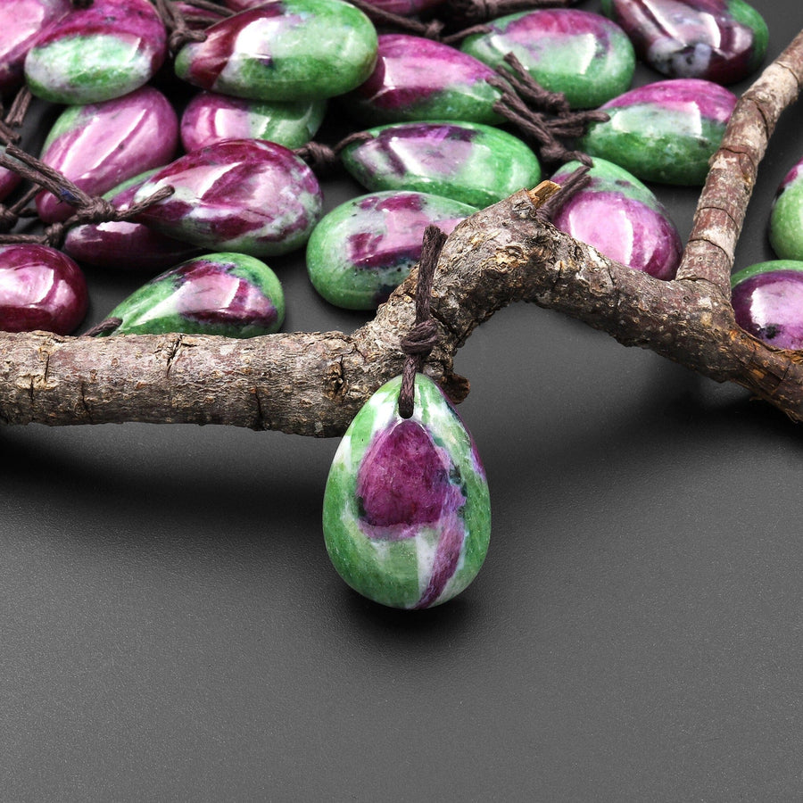 Natural Red Ruby Green Zoisite Pendant Teardrop Gemstone A3