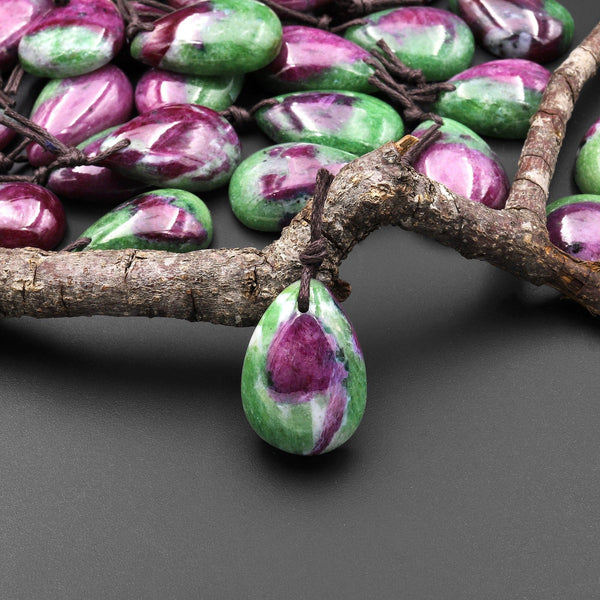 Natural Red Ruby Green Zoisite Pendant Teardrop Gemstone A3