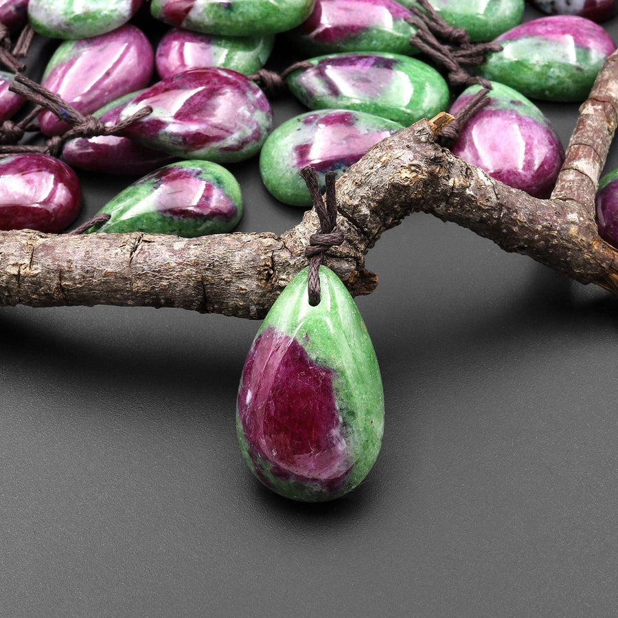 Natural Red Ruby Green Zoisite Pendant Teardrop Gemstone A7