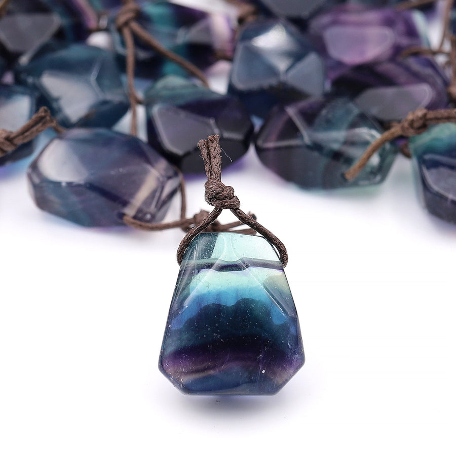 Natural Rainbow Fluorite Point Pendant Side Drilled Gemstone Focal Bead PDT0033