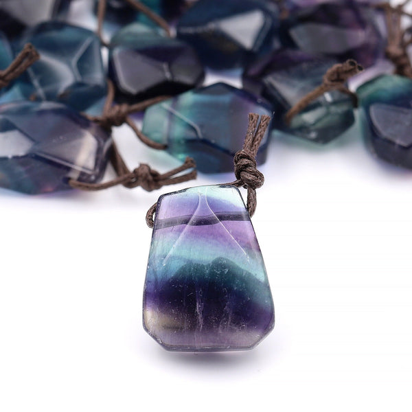 Natural Rainbow Fluorite Point Pendant Side Drilled Gemstone Focal Bead PDT0033