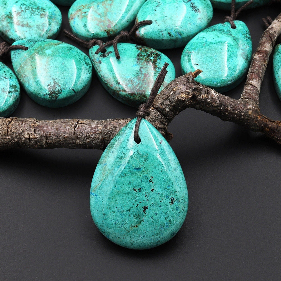 Natural Green Chrysocolla Teardrop Pendant A1