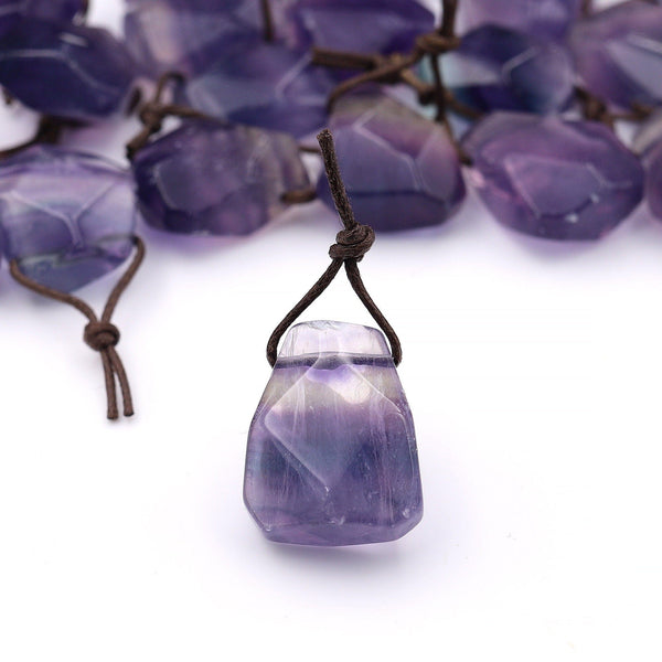 Natural Purple Fluorite Point Pendant Side Drilled Gemstone Focal Bead A1