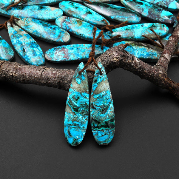 Natural Shattuckite Earring Pair Teardrop Matched Gemstone Beads Chrysocolla Azurite Malachite From Congo A2