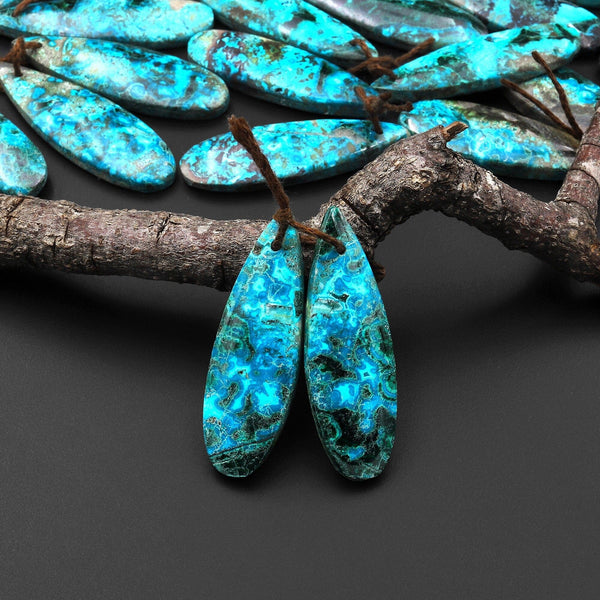 Natural Shattuckite Earring Pair Teardrop Matched Gemstone Beads Chrysocolla Azurite Malachite From Congo A3