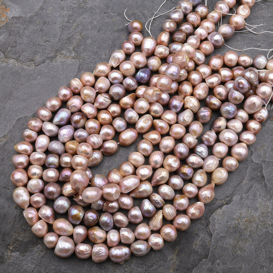 Large Genuine Freshwater Baroque Pearl Shimmery Iridescent Mauve Pink 15.5" Strand