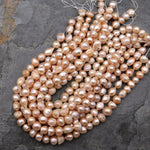 Large Genuine Freshwater Baroque Pearl Shimmery Iridescent Peach 15.5" Strand