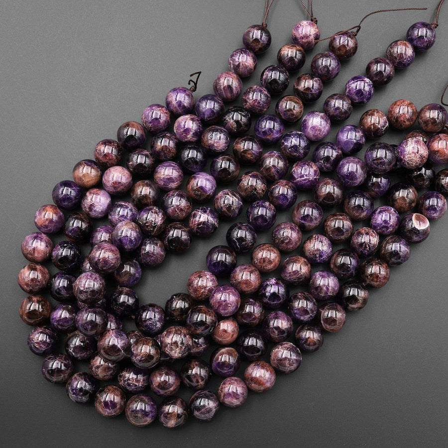 Rare Natural Black Phantom Purple Amethyst 14mm Round Beads Genuine Real Amethyst Gemstone Beads 15.5" Strand