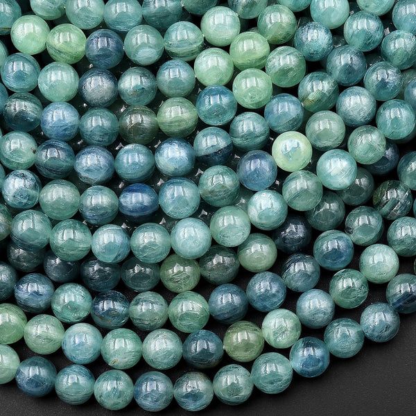 Rare Bicolor Natural Silvery Blue Green Kyanite 4mm 5mm 6mm Smooth Round Beads 15.5" Strand