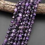 Natural Purple Amethyst 10mm Beads Faceted Energy Prism Double Point Gemstone 15.5" Strand