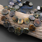 Rare Natural Blue Sapphire Beads Hexagon Hand Cut Gemstone15.5" Strand