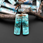 Rare Natural Chrysocolla in Quartz Rectangle Earring Pair Matched Cabochon Gemstone Beads