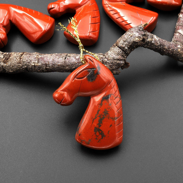Hand Carved Natural Red Jasper Horse Head Pendant Gemstone Focal Bead A2
