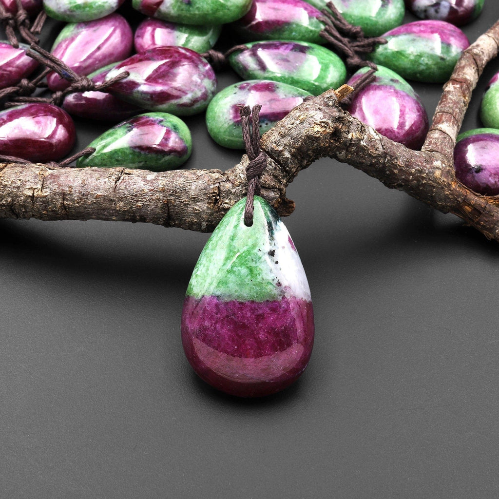 Natural Red Ruby Green Zoisite Pendant Teardrop Gemstone A6