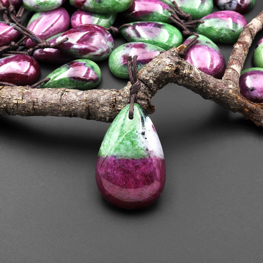 Natural Red Ruby Green Zoisite Pendant Teardrop Gemstone A6
