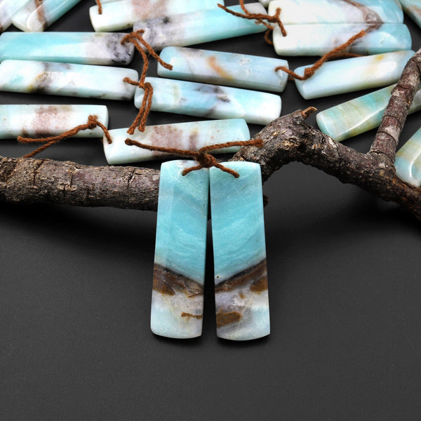 Natural Amazonite Earring Pair Matched Drilled Gemstone Rectangle Beads A3