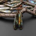 Natural Labradorite Teardrop Pair Drilled Matched Natural Gemstone Bead Pair