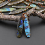 Natural Labradorite Teardrop Pair Drilled Matched Natural Gemstone Bead Pair