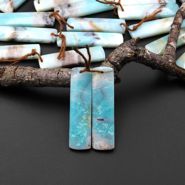 Natural Amazonite Earring Pair Matched Drilled Gemstone Rectangle Beads A4