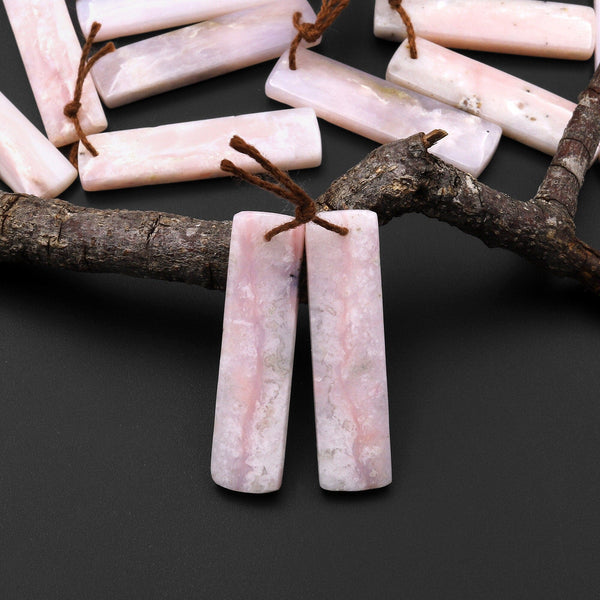 Natural Peruvian Pink Opal Earring Pair Rectangle Drilled Matched Gemstone Beads
