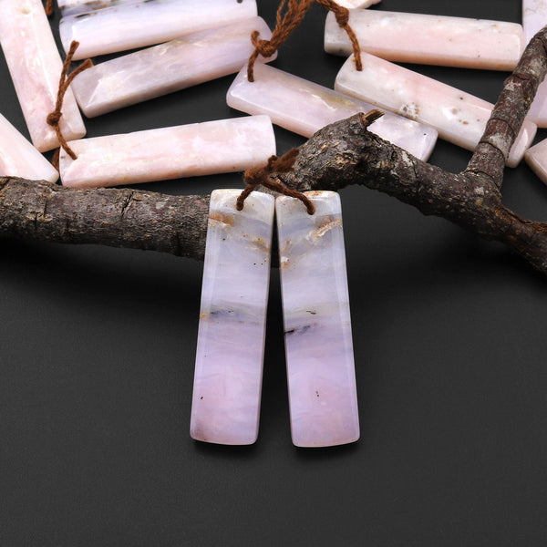 Natural Peruvian Pink Opal Earring Pair Rectangle Drilled Matched Gemstone Beads A6