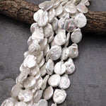 Large Natural White Coin Pearl Iridescent 18mm 15.5" Strand