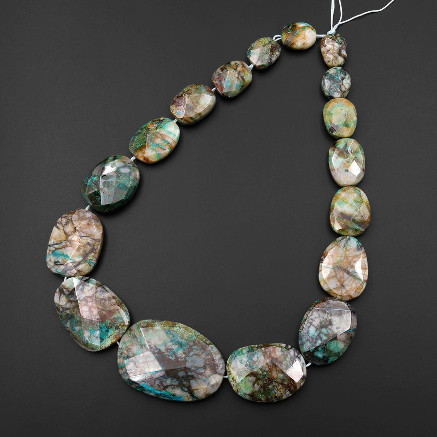 Graduating Faceted Natural Chrysocolla in Quartz Focal Pendant Beads Stunning Blue Strikes Designer Quality One of a Kind 17" Strand