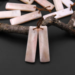 Natural Peruvian Peach Pink Opal Earring Pair Rectangle Drilled Matched Gemstone Beads