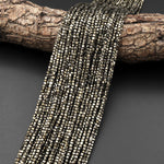AAA Natural Iron Pyrite Faceted 2mm Cube Beads Diamond Cut Gemstone 15.5" Strand
