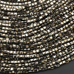 AAA Natural Iron Pyrite Faceted 2mm Cube Beads Diamond Cut Gemstone 15.5" Strand