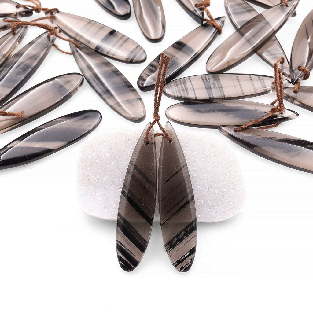 AAA Real Natural Striped Ice Obsidian Earring Pair Matched Teardrop Gemstone Beads A2