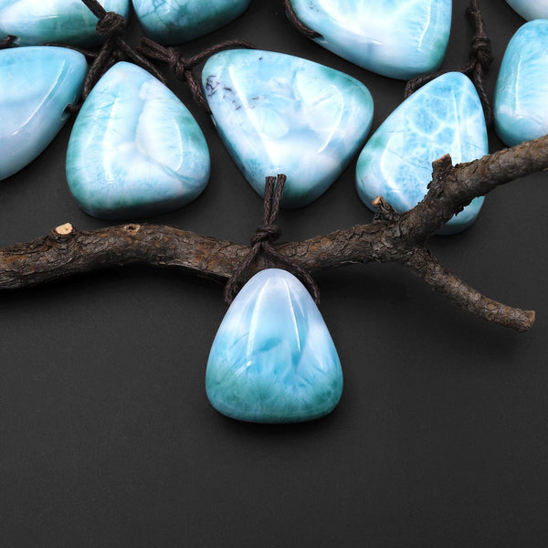 AAA Natural Larimar Teardrop Pear Pendant Side Drilled Genuine Real Blue Larimar Gemstone Focal Bead A3