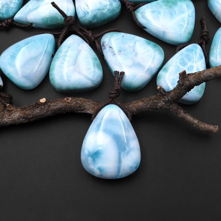 AAA Natural Larimar Teardrop Pear Pendant Side Drilled Genuine Real Blue Larimar Gemstone Focal Bead A7