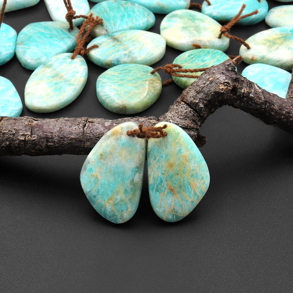 Natural Madagascar Amazonite Freeform Earring Pair Drilled Matched Gemstone Beads A4