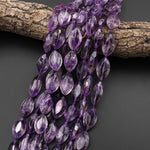 AAA Handcut Natural Amethyst Faceted Marquise Leaf Beads 15.5" Strand