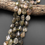 AAA Faceted Natural Green Tourmaline Rutile Quartz Beads Handcut Nuggets Healing Crystal Gemstone 15.5" Strand