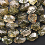 AAA Faceted Natural Green Tourmaline Rutile Quartz Beads Handcut Nuggets Healing Crystal Gemstone 15.5" Strand